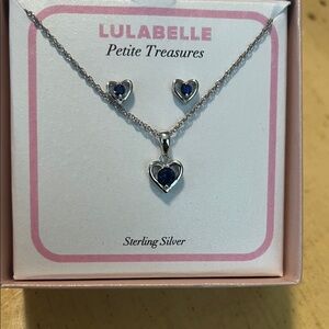 LULABELLE Sterling Silver Heart Jewelry Set Blue Sapphire Crystals BRAND NEW
